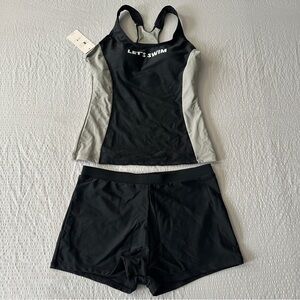 NWT LULUWINGX Women's Tankini Swimsuit 2-Piece Set Racerback Top & Boyshorts M